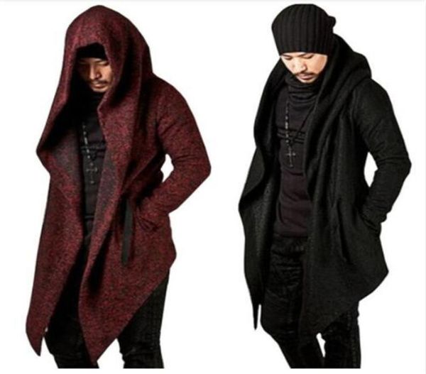 

leisure fashion men hooded jacket irregular hem solid color punk long sleeve men coat personality slim fit 417193, Black