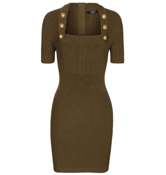 

designer women runway dresses square neck short sleeve double breasted sheath slim long knitted milan dress e424137483, Black