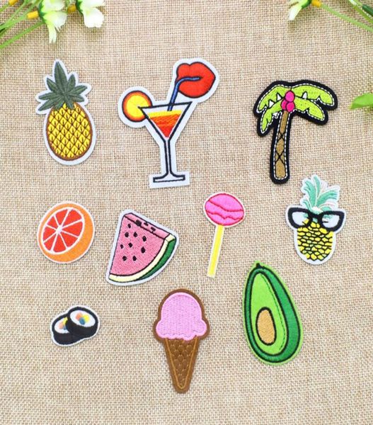 

10 pcsset embroidered food patches for clothing iron on transfer applique fruits patch for bags jeans diy sew on embroidery stick1822665, Black