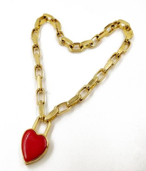 

new women vintage red enamel heart choker neklace fashion metal chain pendant necklace gold punk jewelry femme colliers 20196443346, Golden;silver