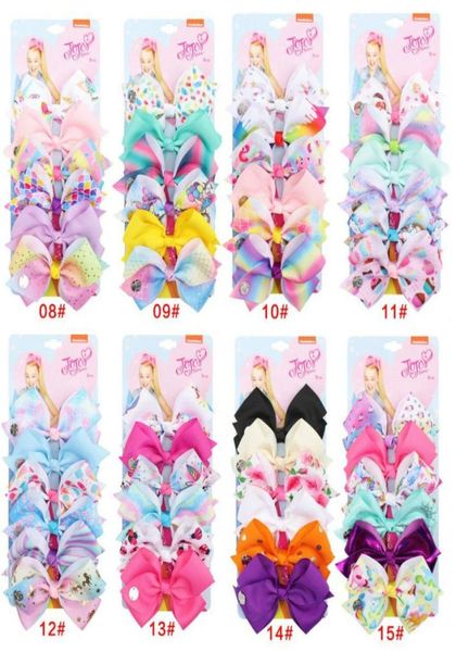 

126 color 5 inch hair bow girl colorful print barrettes cute baby accessories unicorn jojo siwa bows 6pcscard packing1962493, Slivery;white