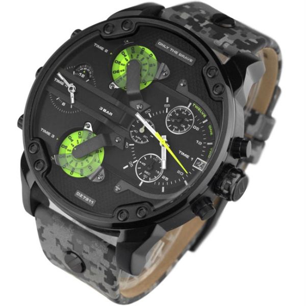 

luxury wristwatch montre luxe military clock stainless steel leather strap 53mm big dial watches men's sport quartz watch cas300g, Slivery;brown