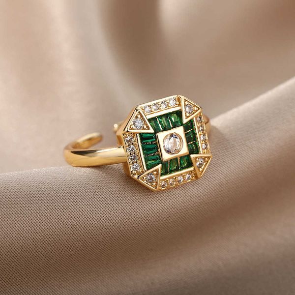 

band rings green square ring for women girl stainless steel birthstone couple finger ring accessories party jewelry femme r230822, Silver