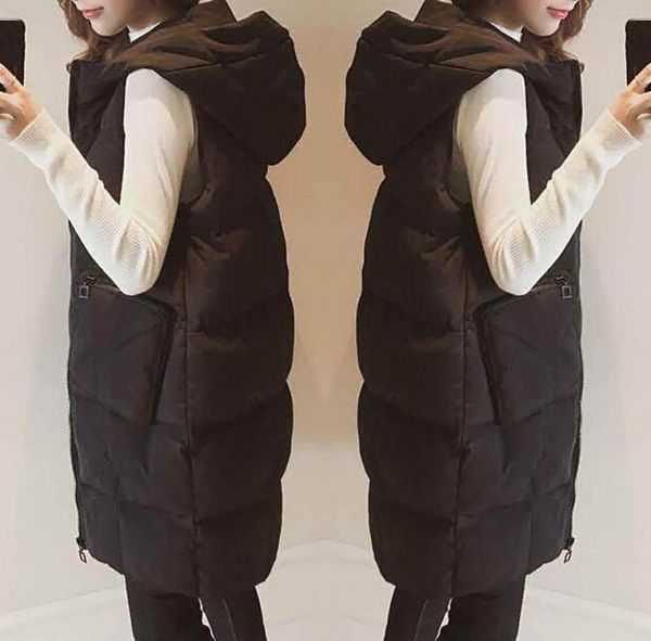 

women039s vests hoodie waistcoat vest womens plus size gilet casual sleeveless black long jacket coat female winter outwear6370003, Black;white