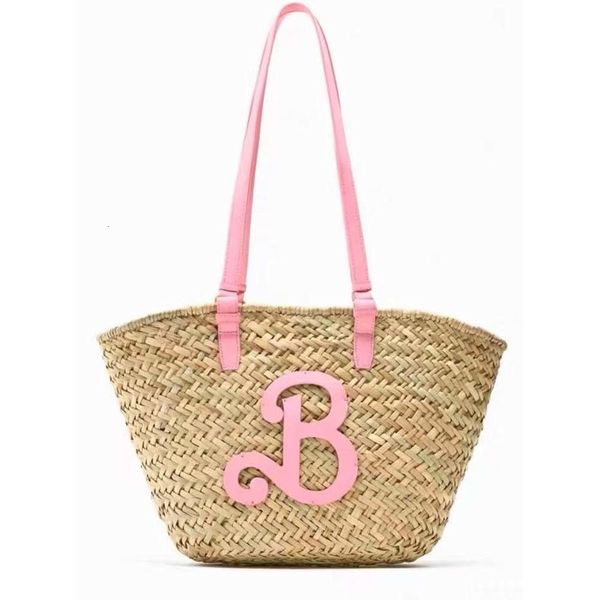 

evening bags pink b straw tote bag fashion versatile weave shoulder ladies boho summer beach handbags large capacity shopping 230821