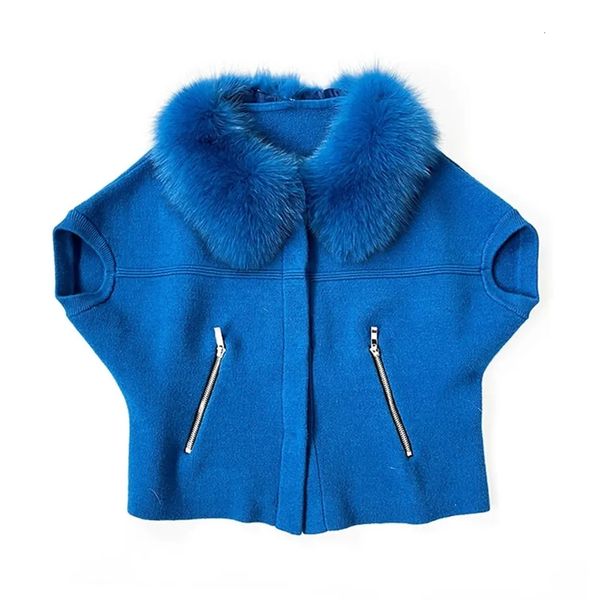 

womens knits tees autumn winter arrival ladies wool knit coat short sleeve knitted sweater with fox fur collar 230821, White