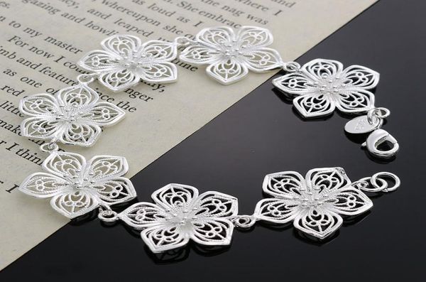 

new 925 sterling silver flower bracelet for women men925 silver fashion jewelry chain 8inch bracelet italy 2018 new arrival xmas 3554814, Black