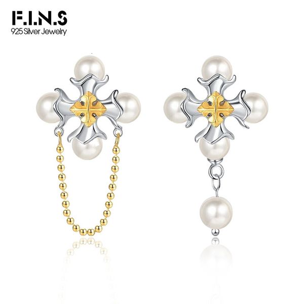 

ear cuff f i n s asymmetric 925 sterling silver shell pearl earrings baroque cross piercing bead chain punk rock studs fine jewelry 230822