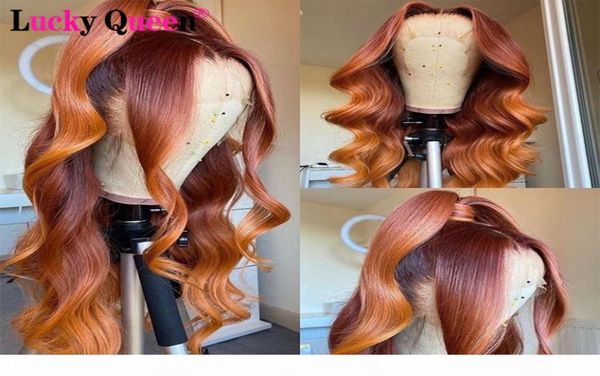 

ombre orange ginger colored 13x4 lace front human pre plucked for black women brazilian loose wave remy hair wigs4904088, Black;brown