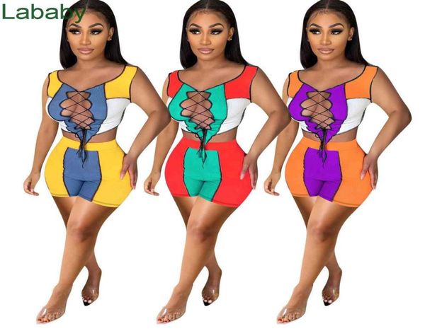 

summer women tracksuits two pieces set designer bandage rib splicing sports casual suit jogger sets yoga outfits plus size sportwe9424666, Gray