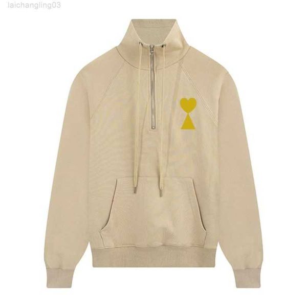 

designer amis hoodie women's fashion luxury brand loose a-line small red heart couple casual standing neck half zipplhl, Black