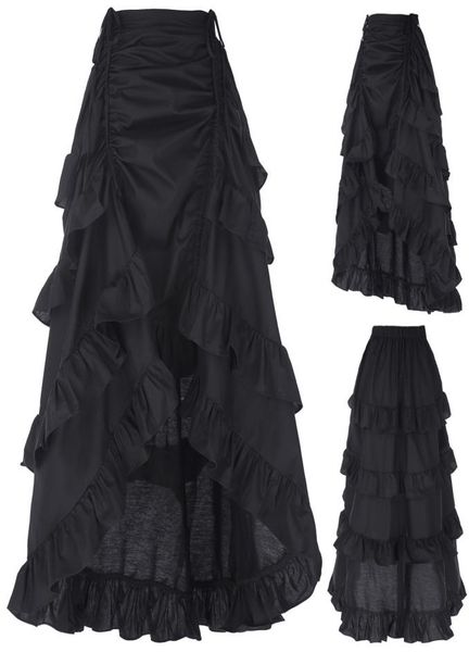 

3 colors gothic corset skirt victorian steampunk long ruffle vintage costume skirt j1905073231663, Black