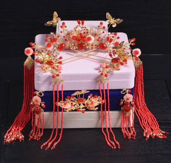 

bridal red chinese style costume tiara fringed tassel hairpin wedding show dress hairdressing set4294045, Silver