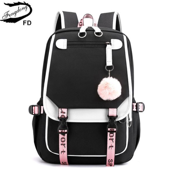 

school bags fengdong kids school backpack for girls korean style black pink cute backpack schoolbag kawaii backpacks for teenage girls gift