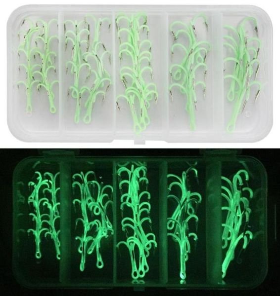 

40pcsbox luminous fishing treble hooks 246810 high carbon steel accessories supplies lures glow in night1060457