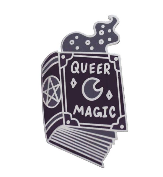 

queer magic lapel pin witch pride brooch book of shadows black wicca badge lgbt gothic accessories4806005, Gray