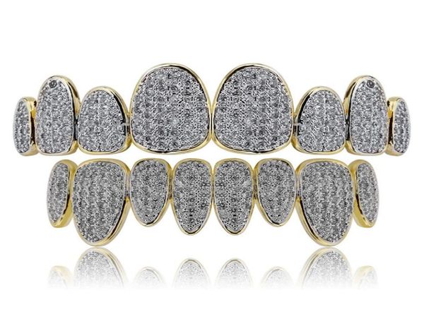 

luxury gold grillz jewelry grade quality street fashion bling zircon micro paved dental grills hip hop 18k gold plated teeth brace9970025, Black