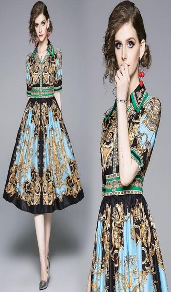 

luxury fashion womens elegant short sleeve floral print button front lapel neck printed dress office ladies slim party runway6731410, Black