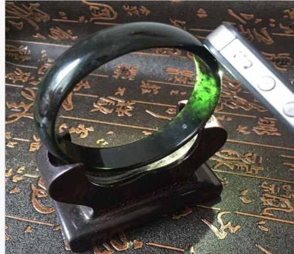 

5862mm vintage chinese 100 natural grade black jade gems bracelet bangle a211724549