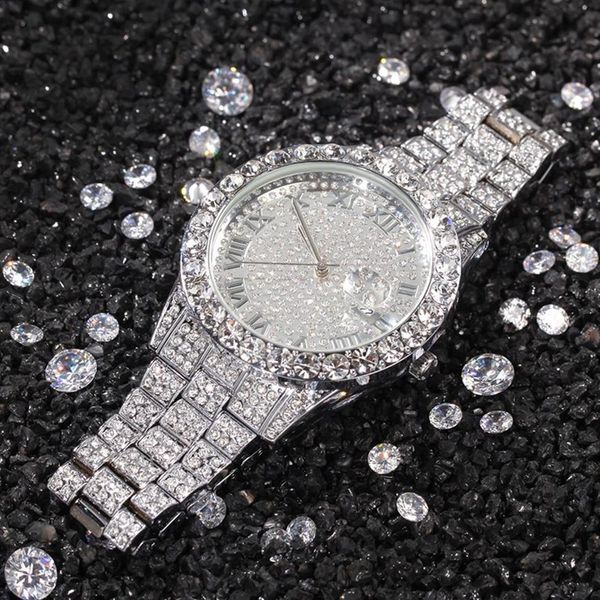 

mens watch full diamond iced out watch new fashion hip hop punk gold silver watch282w, Slivery;brown