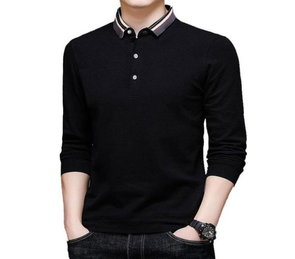 

spring middle aged men039s cotton shirt long sleeve lapel tshirt solid color business casual loose polos8461846, White;black
