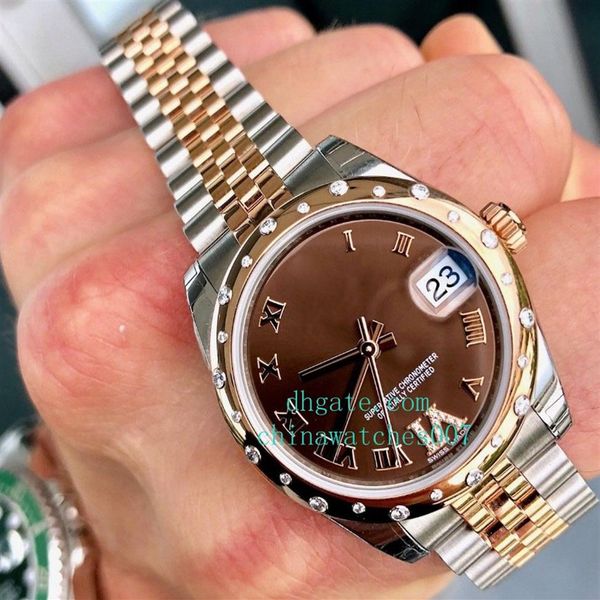 

new 31mm midsize 178341 diamond bezel chocolate steel & stainless steel & 18k rose gold automatic movement man watch watc278h, Slivery;brown