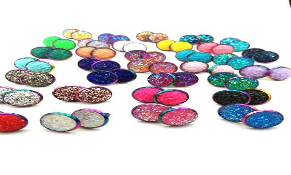 

12mm colors round stone ab druzy geode stud earrings new drusy earring jewelry for women5700906, Golden;silver