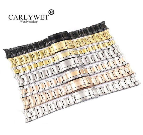 

carlywet 20 21mm whole silver gold rose gold black 316l solid stainless steel watch band belt strap bracelets for2359778, Black;brown