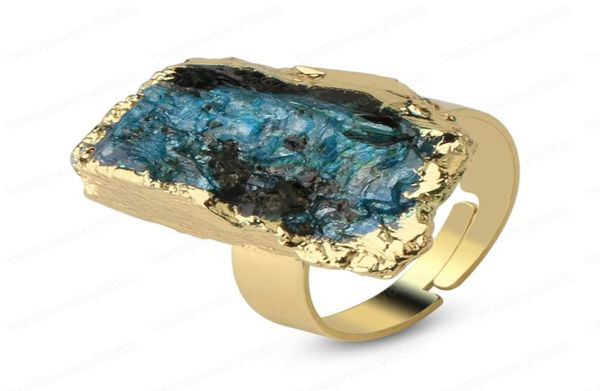 

natural stone goldcolor adjustable ring irregular black tourmaline blue crystal finger rings for women trendy jewelry3468891, Golden;silver