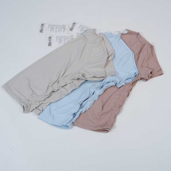 

ll yoga short sleeve nylon high elastic summer ladies yoga slim fitness quick dry sweat wicking sports alllt takes ribbed t-shirt