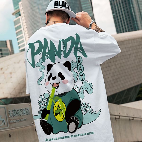 

men's tshirts kawaii vintage anime panda print t shirt funny men summer casual short sleeve tshirts male plus size ropa y2k hombre tee, White;black