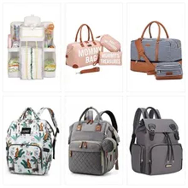 

fashionable mommy bag folding baby bed mother large capacity portable milk bottle diaper double shoulder mom's bag a4, Black