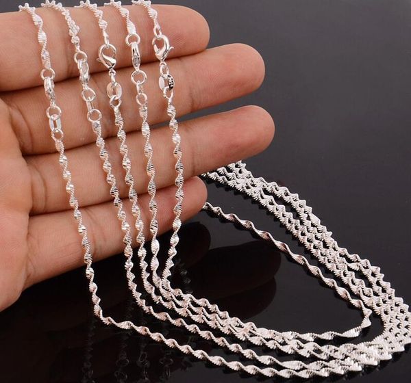 

whole 10pcslot fashion silver necklace chains2mm 925 jewelry silver plated double water wave chain necklace 16quot30quo5179123