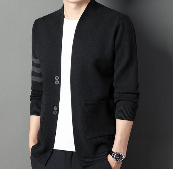 

men's sweaters new autum winter brand fashion knitted cardigan sweater black korean casual coats jacket mens clothing, White;black