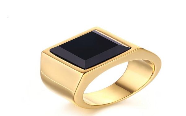 

meaeguet jewelry vintage ringgold color stainless steel princess cut man039s black onyx wedding ring gent039s gift rc2673889398, Golden;silver