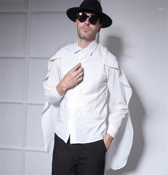 

men039s casual shirts men hip hop long sleeve shirt cape mens korean style fashion cloak black white goth punk blouse9413555, White;black