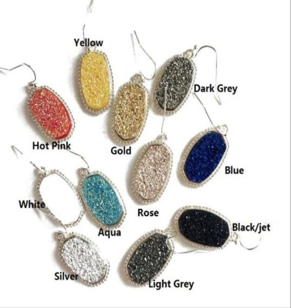 

christmas gift fashion silver plated faux druzy oval drop earrings for women resin quartz oval geometric dangle earrings jewelry9812397
