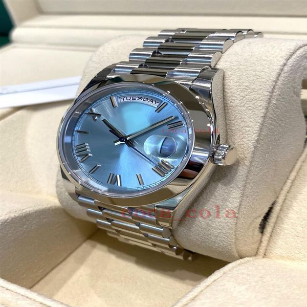 

2023 qc check luxury wristwatch platinum ice blue watch 40mm men's automatic watch automatic mechanical bracelet men's w1894, Slivery;brown