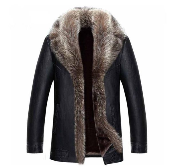 

fur coat men black leather jacket for men winter coat leather jacket real raccoon fur collar warm thickening plus size 4xl 5x2695903