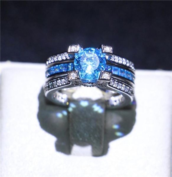 

fashion white gold filled wedding couple rings solitaire aquamarine simulated diamond cz finger rings for bride unique gift size57320833, Silver