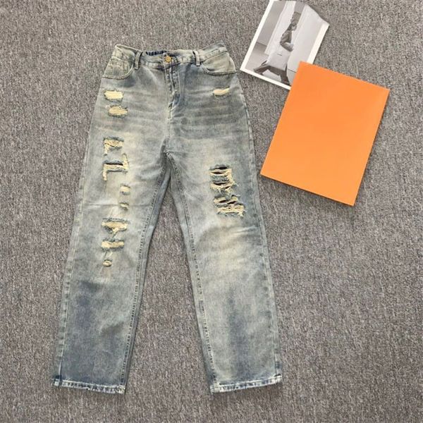 

men's plus size jeans men's and women's long pants wide leg pants high street tight distressed denim pants 8l2v3, Black;brown
