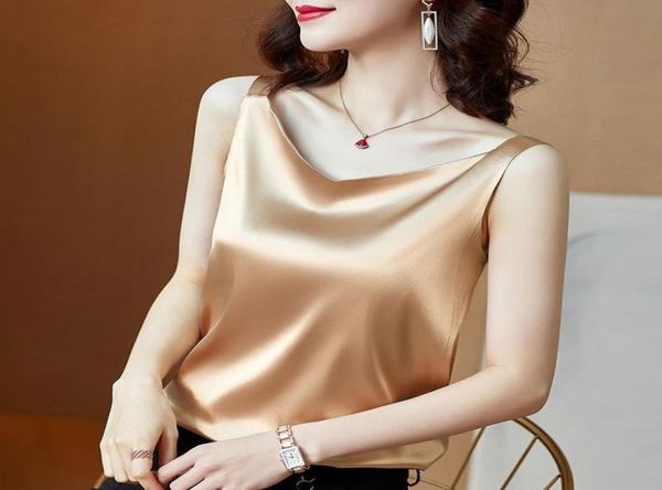 

sleeveless faux satin silk tank women summer backless camisole spaghetti strap women halter v neck basic white cami 220615738292