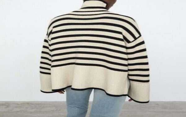

toteme high collar wool blend striped sweater012345674449684, White;black