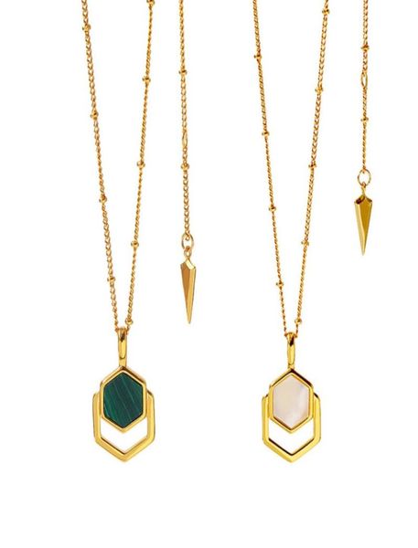 

designer new luxury fashion brand polygon titanium steel malachite pendant love necklace charm for women jewelry2097730, Silver