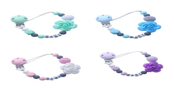 

personalised name silicone pacifier holder flower beads teething clip chain dummy clips 5 colors5977916