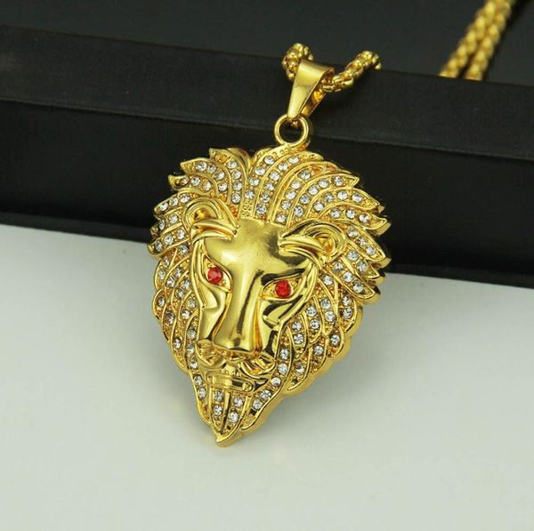 

pendant necklace fashion hip hop lion head crystal rhinestone titanium steel personality men jewelry exquisite necklaces1777581, Silver