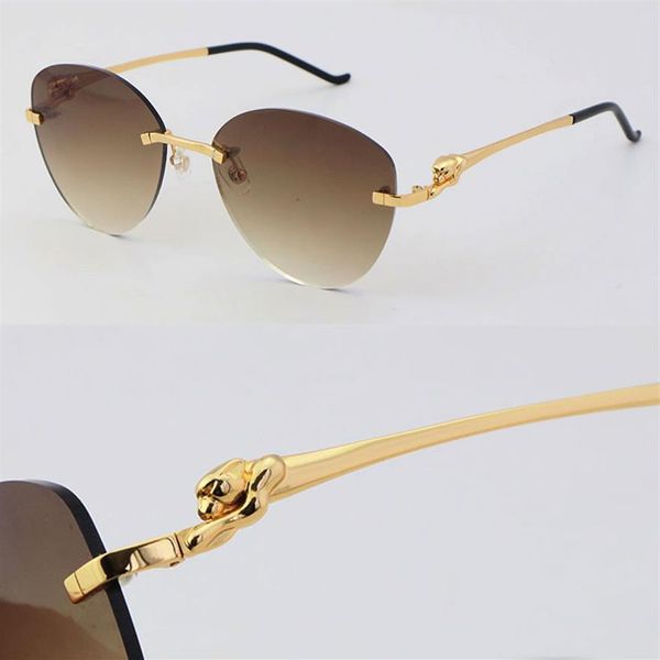 

new luxury butterfly lens leopard series metal rimless sunglasses designer driving glasses man woman 18k gold 001 silver la275f, White;black