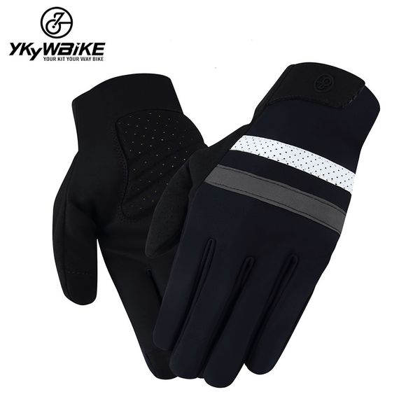 

sports gloves ykywbike winter cycling bicycle windproof waterproof thermal warm fleece mtb long distance 230821, Black