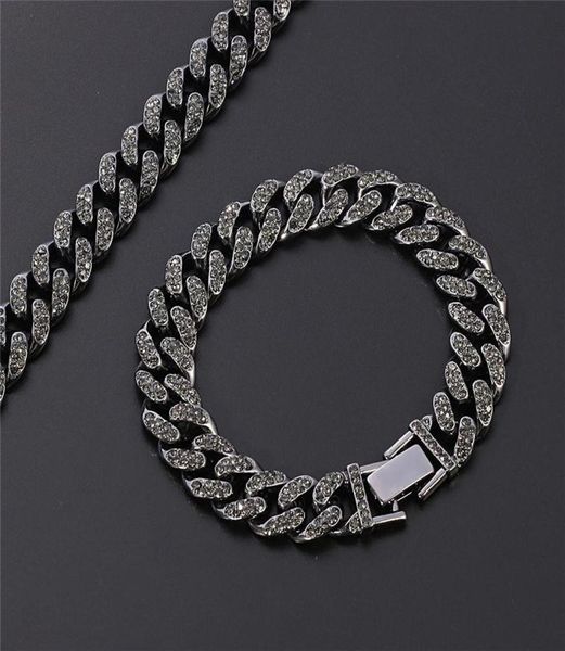 

13mm hip hop miami curb cuban chain bracelets black iced out rhinestones bracelet male cz bling dj rapper men jewelry whole ch8903571, Golden;silver