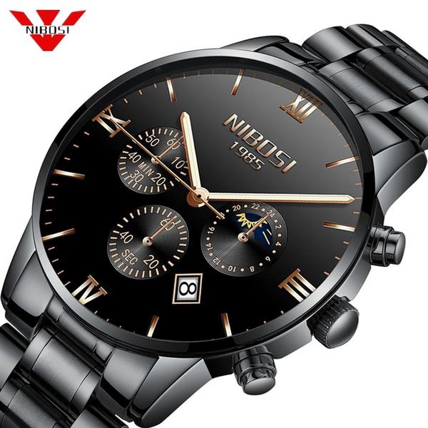 

nibosi watch men fashion quartz clock mens watches luxury famous brand steel business waterproof watch relogio masculino204p, Slivery;brown